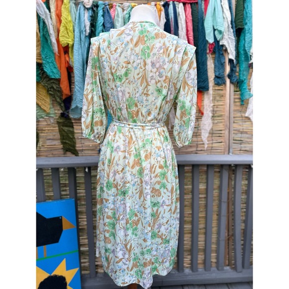 Vintage 70s 80s Floral Midi Dress Pastel Polyester Handmade Garden Party - Picture 4 of 11